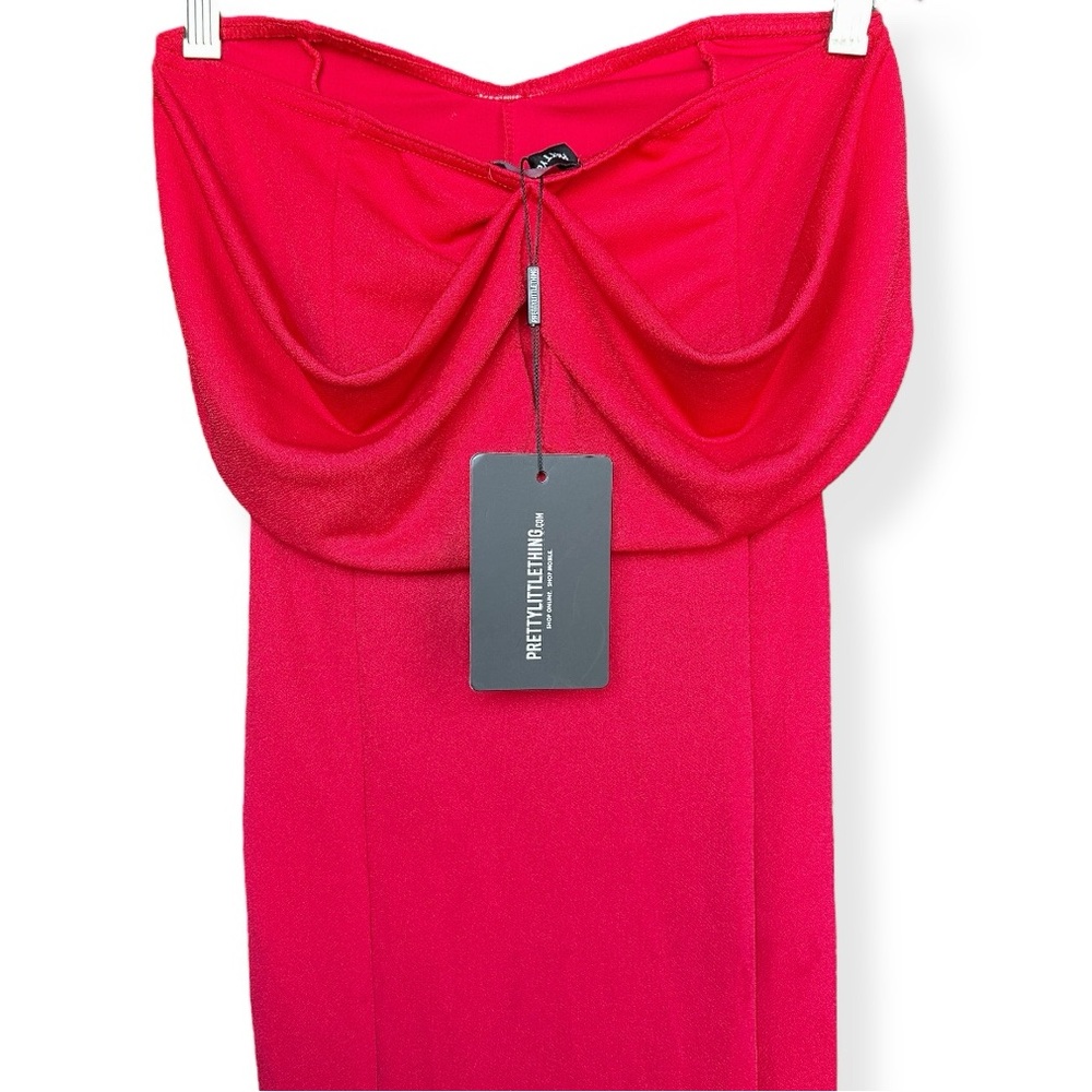 NWT Pretty Little Thing Strapless Off Shoulder Red Bodycon Midi Dress XS - Picture 10 of 11